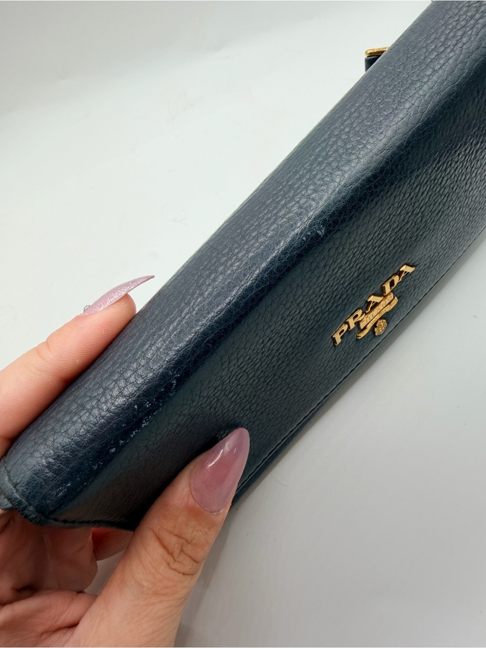 AUTHENTIC Prada Navy Blue Long Wallet with Gold Logo - Picture 13 of 13